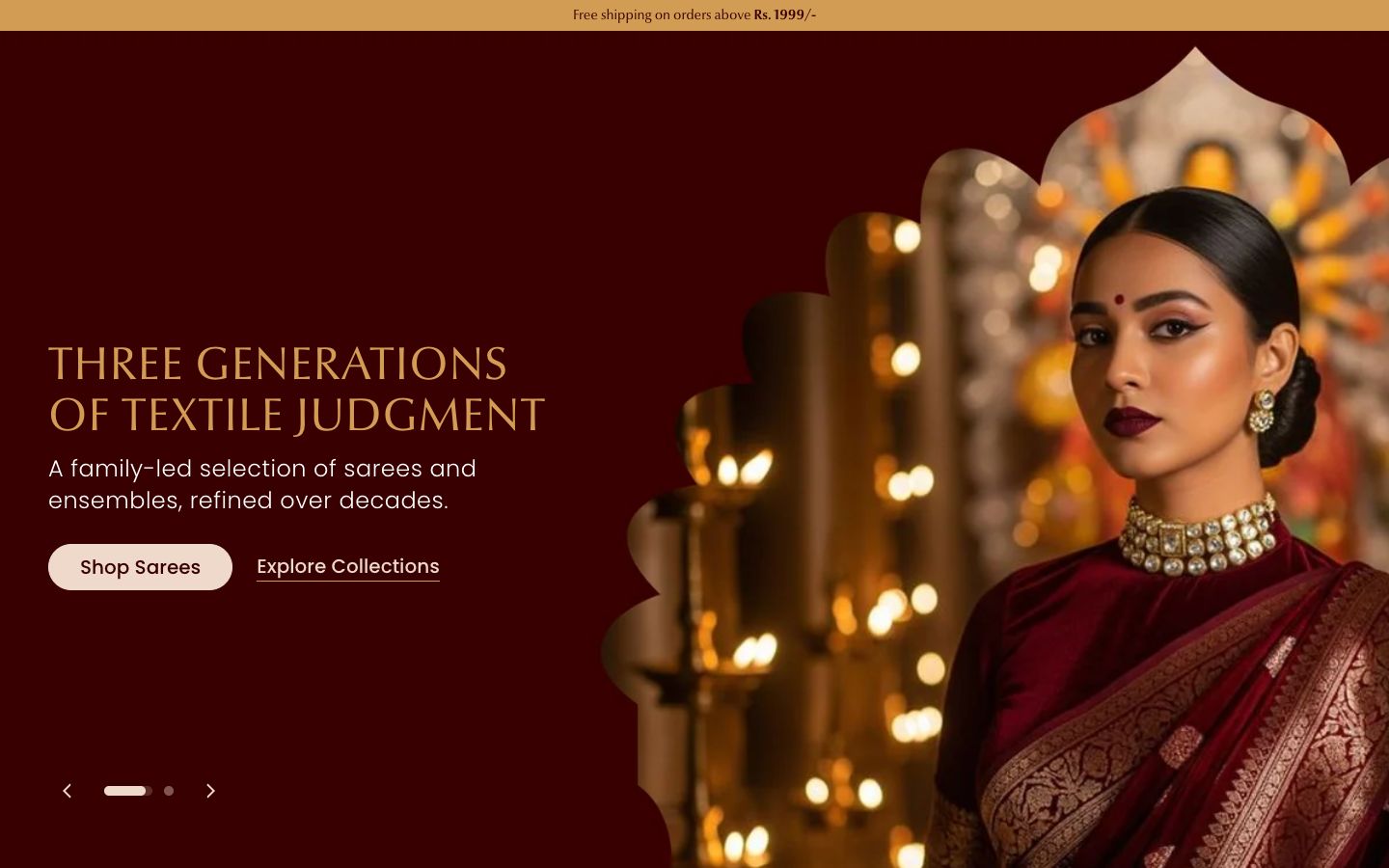 Anuradha online store homepage, on a desktop screen