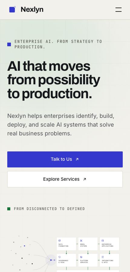 Nexlyn homepage on a phone